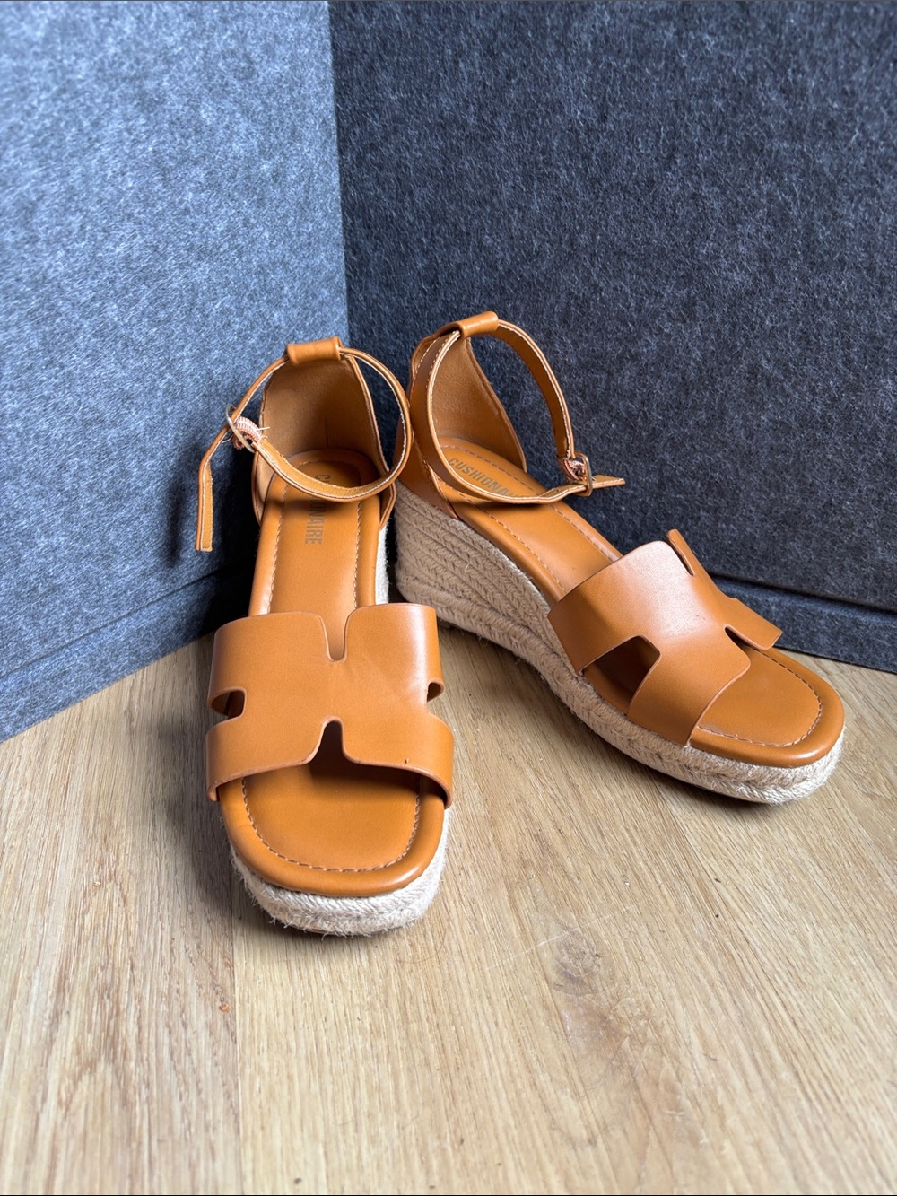 Tan Espadrille Wedge Sandals with Ankle Strap